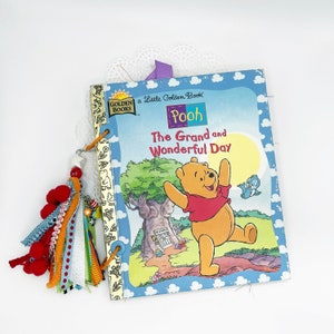 Disney Winnie the Pooh Autograph Book with Pictures, Little Golden Book Junk Journal, Ring Bound Mini Album, Notebook