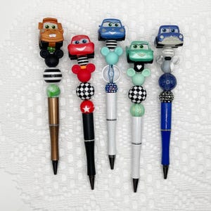 Cars Inspired Autograph Pen, beaded ballpoint pen with Disney Pixar Doorable, Mater, Hudson, Lightening, Sally