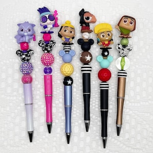 Emperor’s New Groove Inspired Autograph Pen, beaded ballpoint pen with Disney Doorable, Kuzco, Kronk, Pacha