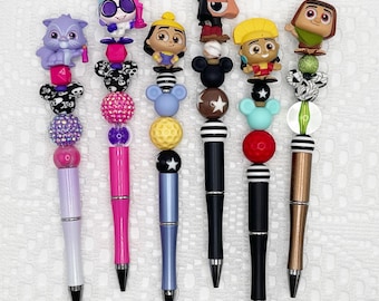Emperor’s New Groove Inspired Autograph Pen, beaded ballpoint pen with Disney Doorable, Kuzco, Kronk, Pacha