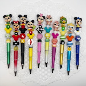 Mickey Mouse and Froends autograph pen, beaded ballpoint pen with Disney Doorable, birthday party, Clarabelle Cow, Three Caballeros