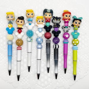 Cinderella Inspired Autograph Pen, beaded ballpoint pen with Disney Doorable, Fairy Godmother, Prince Charming