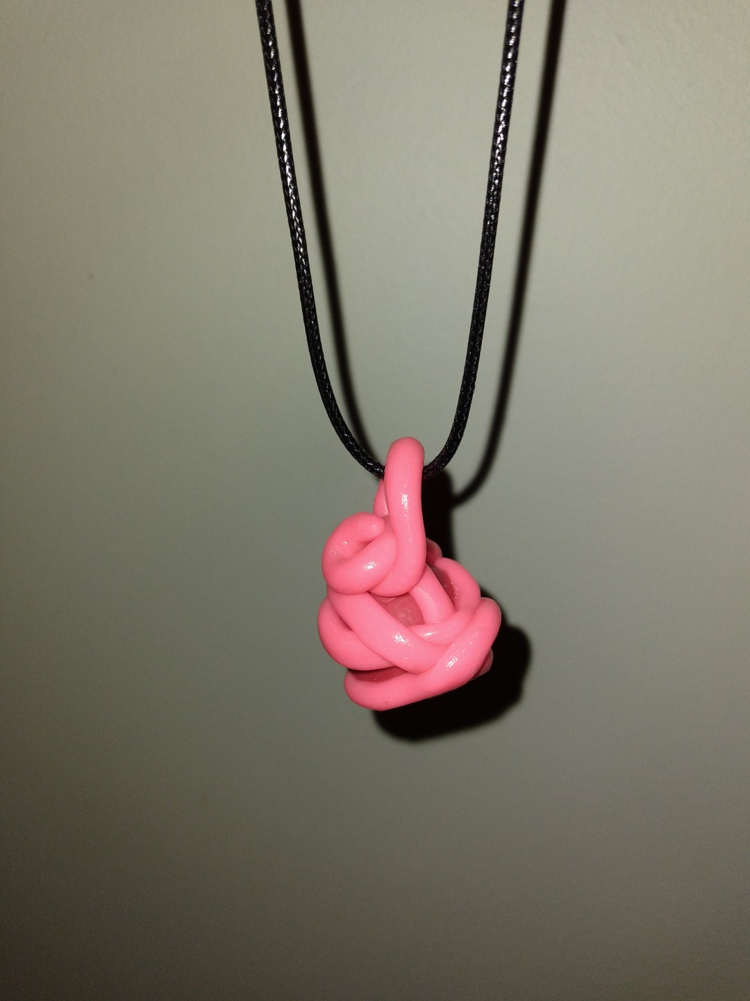 Red Ball and Hot Pink Twist Coil Polymer Clay Handmade Pendant Necklace