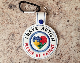 please be patient I have autism tag, autism gifts, autism awareness keychain, autism alert for backpack, autism ally, autism bag tag
