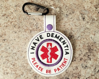 Dementia awareness, alzheimers label, alzheimers awareness, medical alert, gift for senior citizen, medical tag for bag, keychain for purse