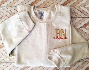 personalized RN sweatshirt embroidered, RN gifts for women, custom doctor sweatshirt for women, stethoscope name, work bestie, best sellers