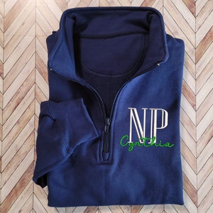 quarter zip np sweatshirt embroidered, nurse practitioner graduation gifts, personalized nurse gift for her, gift for new nurse practitioner