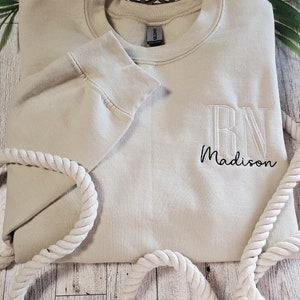 personalized RN sweatshirt embroidered, RN gifts for women, registered nurse sweatshirt women, nurse gift for her, work bestie, best sellers