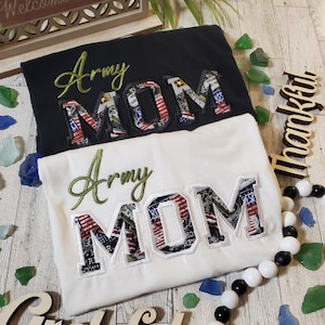 Custom Army Mom Shirt/Sweatshirt -  Mother&#39;s Day Gift - Army Mom Clothing - Embroidered Army Mom Tee - Proud Army Mom Apparel