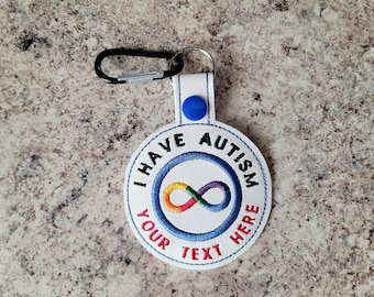 personalized autism awareness key tag, autism bag tag, autism alert for backpack, autism tag for wagon, autism infinity ribbon keychain