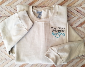 nurse practitioner sweatshirt, nursing school graduation gifts, custom embroidered nurse university of sweater, personalized rn sweatshirt