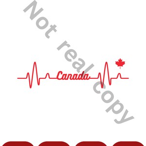May include: A red heartbeat line design with the word "Canada" in cursive, and a red maple leaf. Below are red oval buttons with the text "SVG", "PNG", "JPG", and "PDF".