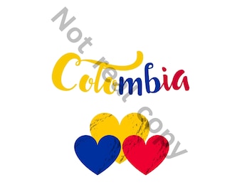 Archivo SVG digital colombiano Camiseta para mujer con plancha para planchar Lindas chicas PNG descargables Adorables imágenes prediseñadas de corazones de Colombia Camiseta con colores de la bandera