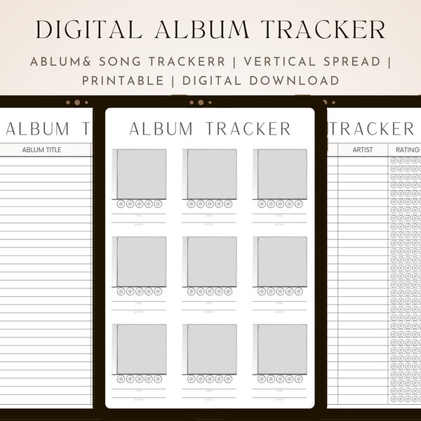 Albumtracker, nummertracker, nummerafspeellijst Muziektrackerplanner, digitale download