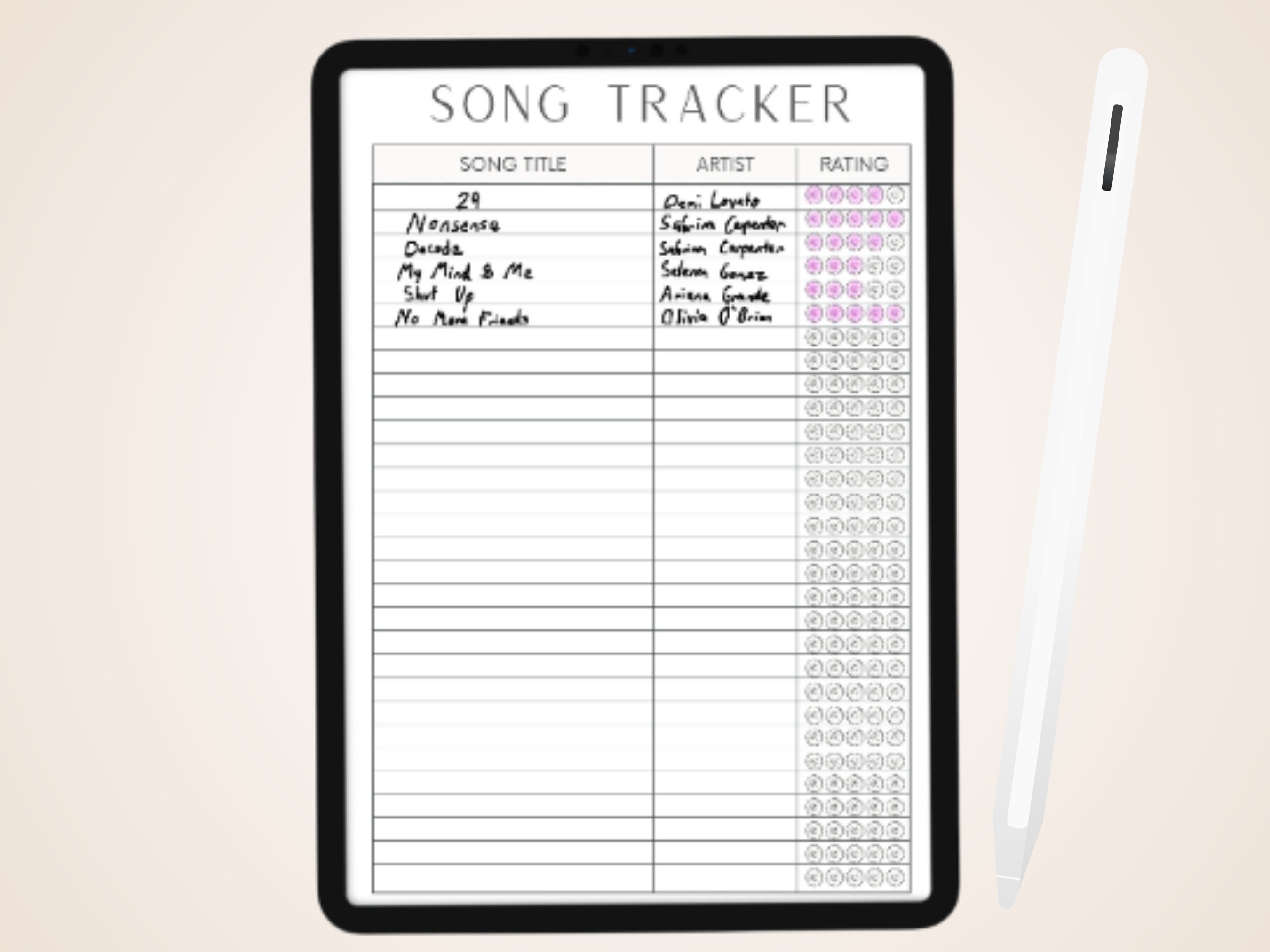 Album Tracker, Song Tracker, Song Playlist Music Tracker Planner