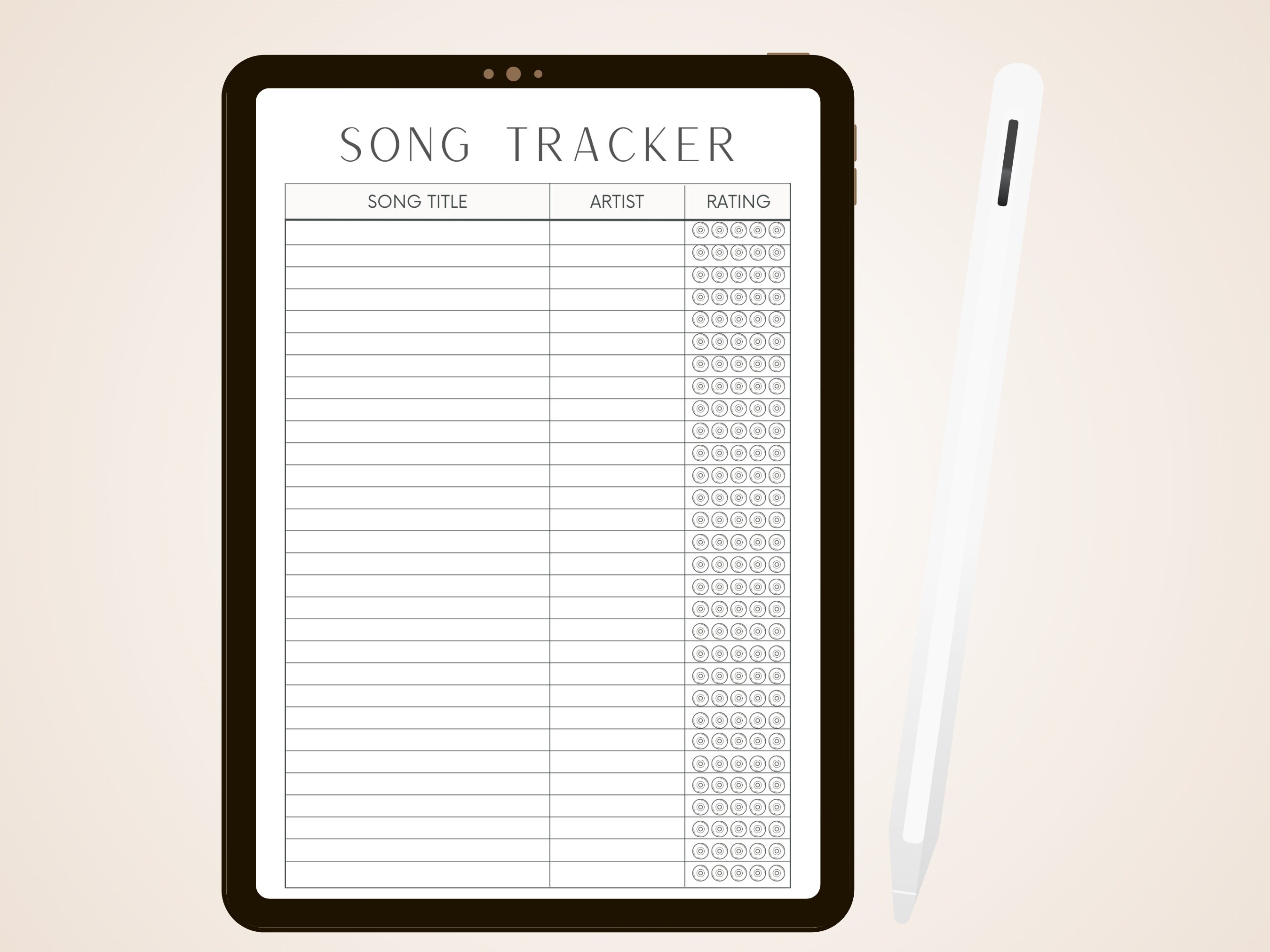 Album Tracker, Song Tracker, Song Playlist Music Tracker Planner