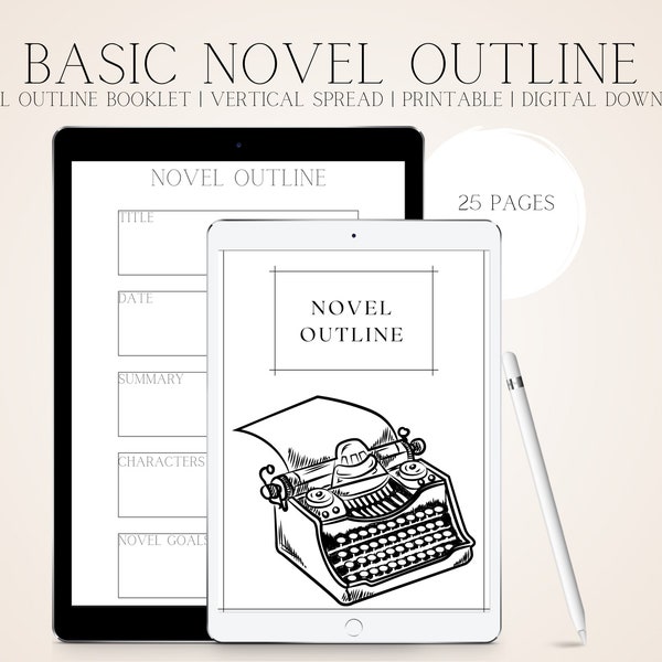 Basic Novel Planner, Novel Outline,  Novel Writing Template, Novel Outline Template, Nanowrimo Bundle, Download, Digital Download