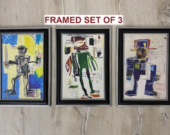 Framed Modern Art Poster, Set of 3 Basquiat, Gallery Wall Art, Graffiti Poster, Pop Art Poster, Museum Art Print, Street Art, Abstract Print