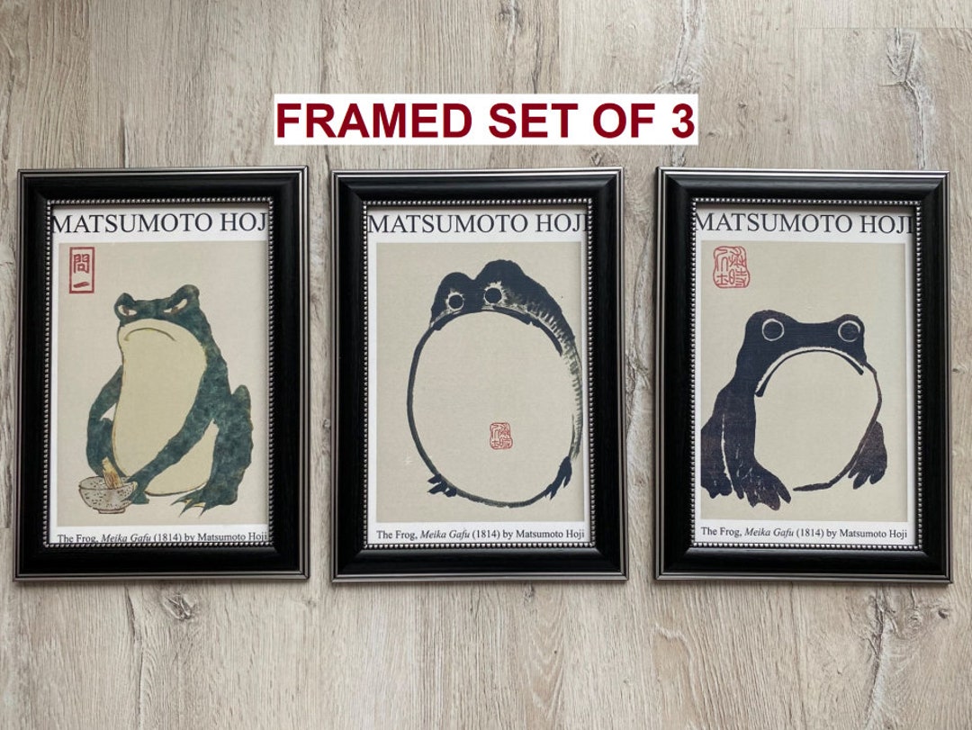 Japanese Frog Print, Framed Set of 3 Matsumoto Hoji Frog, Gallery Wall ...