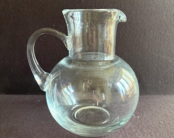 Vintage large hand blown glass refresher pitcher clear glass ball shaped in mint condition