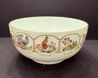 Bol de porcelana Edward Marshall Boehm de 20 cm (8 pulgadas), estilo vintage de 1987, con diseño de pájaros y flores de los trece estados originales.