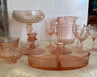 Lot Vintage rosa Depression Glas