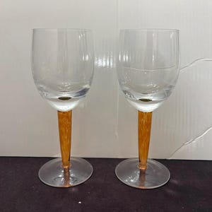 Denby Fire Red Wine Goblets, Hand Blown Orange Amber Stem Set of 2 mint condition