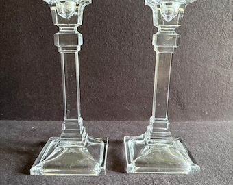 Tiffany & Co. Crystal Candlesticks – Pair | Architectural Art Deco Design