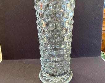 Jarrón cilíndrico de cristal Fostoria American Cubic de 25 cm (10 pulgadas), estilo Depression Glass.