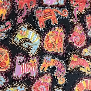 Laurel Burch - &quot;Fabulous Felines&quot;  - Cats - Rare - Oop - Clothworks - Quilting - Cotton - By the HALF YARD