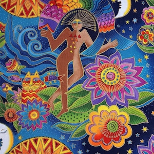 Laurel Burch - &quot;Celestial Dreams&quot;  - Earth Goddess Dark Blue - Rare - Oop - Clothworks - Quilting - Cotton - SOLD by the HALF Yard