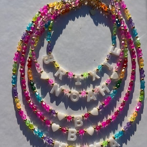 Personalized Name Necklace for Kids – Mother-of-Pearl Letter Beads, Crystal Beaded Jewelry Gift