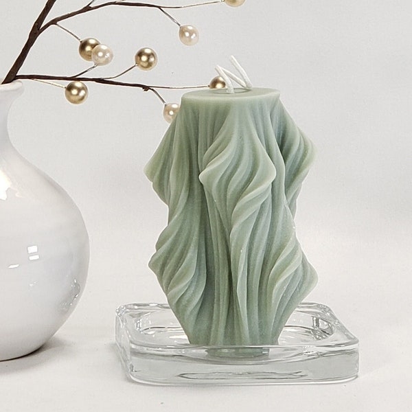 Handmade Swirl Design Beeswax Soy Candle: 4.25"H Pillar Candle