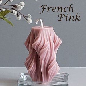 Swirl Design Candle, Pillar Candle, Soy & Beeswax, Aesthetic Decorative Candle, Table Décor, Wedding Candle, Christmas Candle, Handmade Gift French Pink