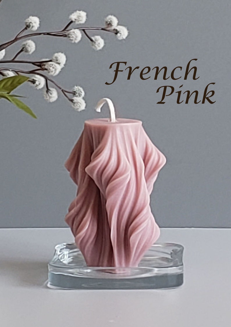 Swirl Design Candle, Pillar Candle, Soy & Beeswax, Aesthetic Decorative Candle, Table Décor, Wedding Candle, Christmas Candle, Handmade Gift French Pink