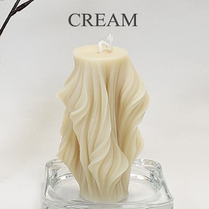 Swirl Design Candle, Pillar Candle, Soy & Beeswax, Aesthetic Decorative Candle, Table Décor, Wedding Candle, Christmas Candle, Handmade Gift Cream