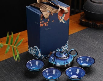 Traditional Alluvial Gold/Blue/Black Tea Set
