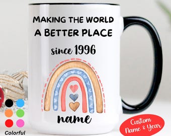 Personalized 30th Birthday Mug for gamer, 30th Birthday Coffee Mug, Rainbow Design Bday Mug, Born in 1996