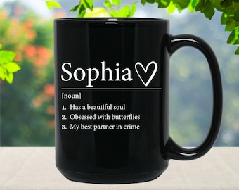 Mug avec nom personnalisé, Mug avec nom personnalisé, Mug avec nom personnalisé avec définition, Mug avec nom défini, Mug noir personnalisé