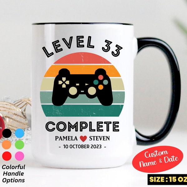 33rd Wedding Anniversary, 33 Anniversary Gift for Husband Wife, Personalization Level 33 Complete, 33 year Anniversary Gift for Gamer, Retro