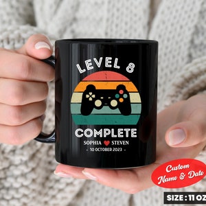 8th Anniversary, 8 Year Wedding Anniversary, 8 Year Anniversary, 8th Wedding Anniversary Gift For Husband Wife, Level 8 Complete, Retro Mug