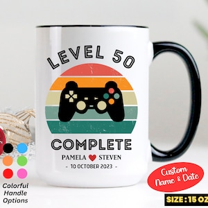 50-jarig jubileumcadeau, 50-jarig huwelijksverjaardagscadeau voor man-vrouw, niveau 50 voltooid, 50-jarig jubileumcadeau voor gamer, gouden jubileum
