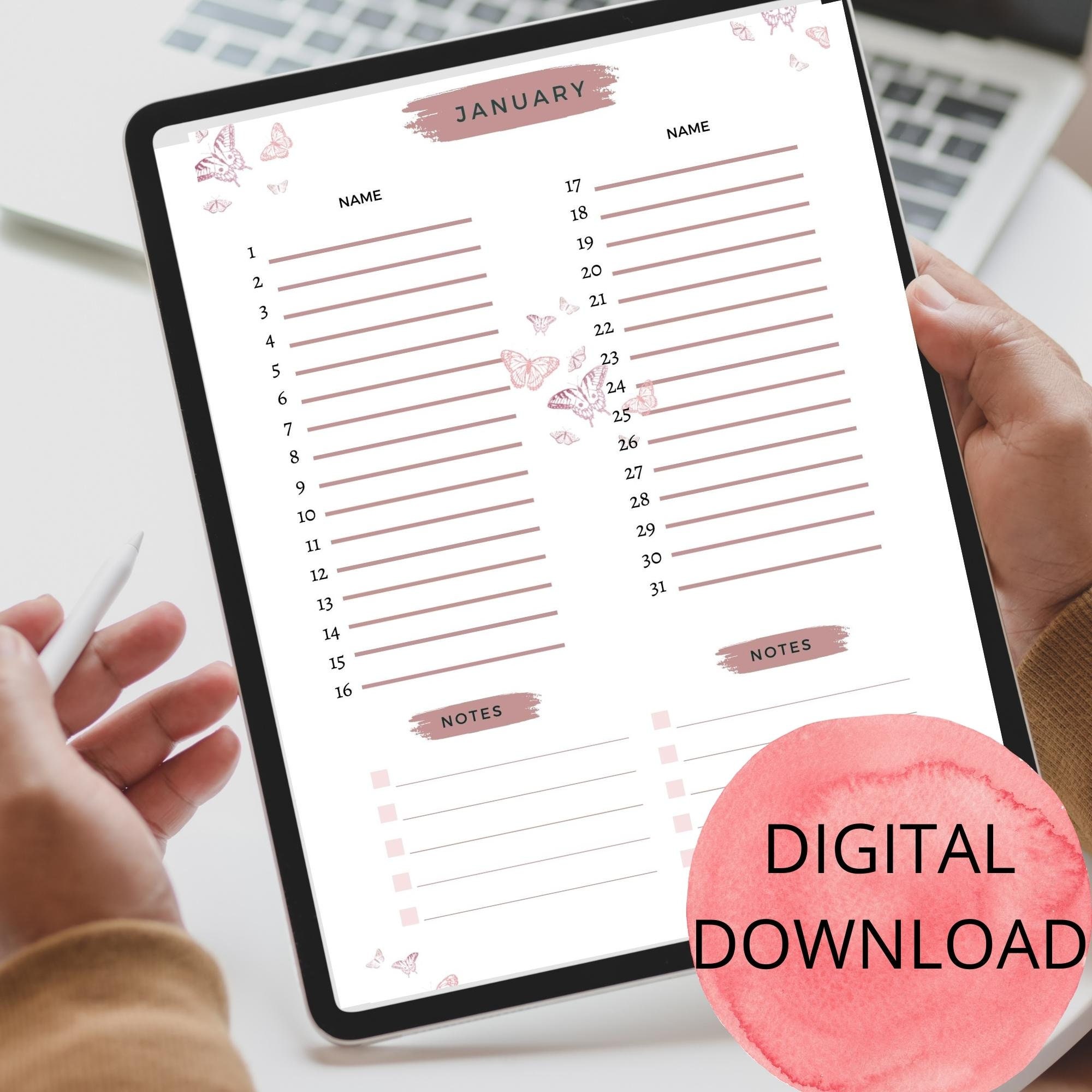 Digital Birthday Calendar Reminder Journal Etsy