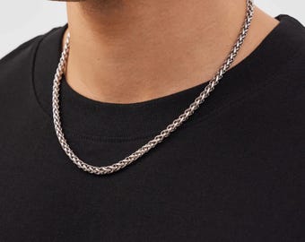 Sterling Silver Wheat Chain, 20" Men Necklace