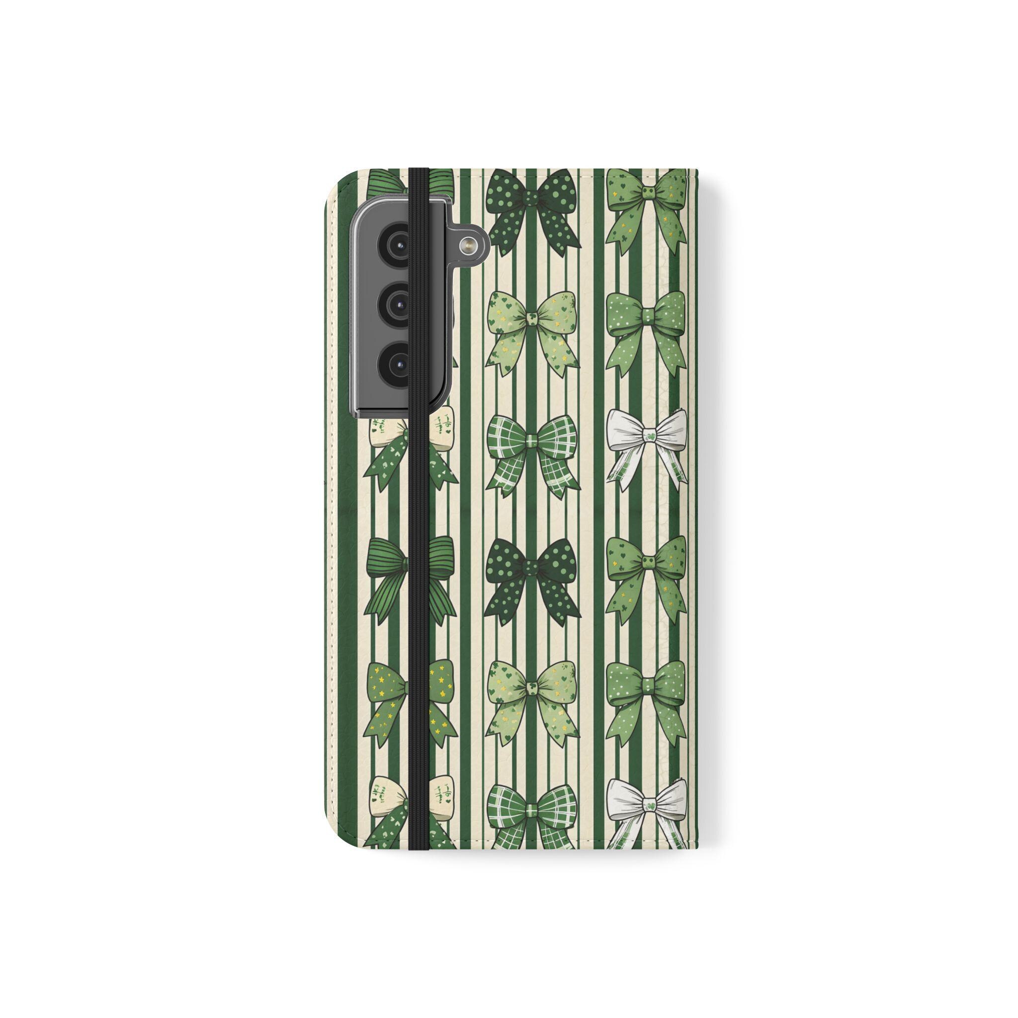 Phone Case, Green Coquette, Dark Green Bows and Stripes, iPhone Samsung Case, Cute Phone Cover, Girly Accessories, Stylish Tech Protection,