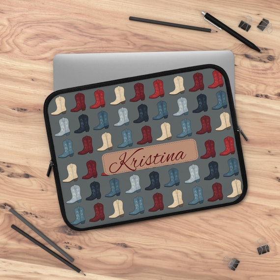 Cowgirl Boots Personalized Laptop Sleeve, Custom Tablet Case, Western Style Tech Cover, Gift for Her, Custom Protective Computer Pouch