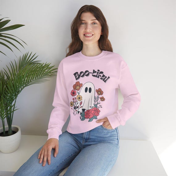 Boo-tiful Ghost Halloween Sweatshirt, Fall Wildflowers, Cute Ghost Sweatshirt, Autumn Pullover, Fall Clothing