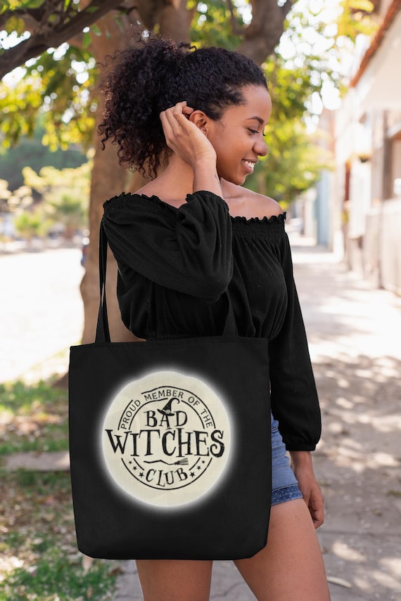 Bad Witches Club Black Tote Bag - Halloween Witch Society Shoulder Bag, Fall Tote - Spooky Tote Bag, Witchy Tote Bag,