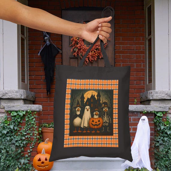 Halloween Cotton Canvas Tote Bag - Trick or Treat, Boo Bag, Fall Festival Accessory, Spooky Bag, Halloween Treat Bag, Halloween Tote - SEO: