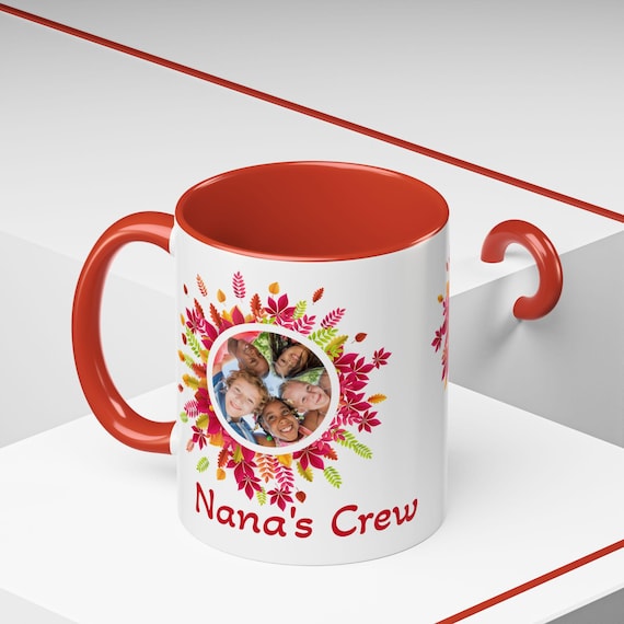 Personalized photo and name Coffee Mug (11oz or 15oz), Red inside and handle, Mother's Day Gift, grandma gift,